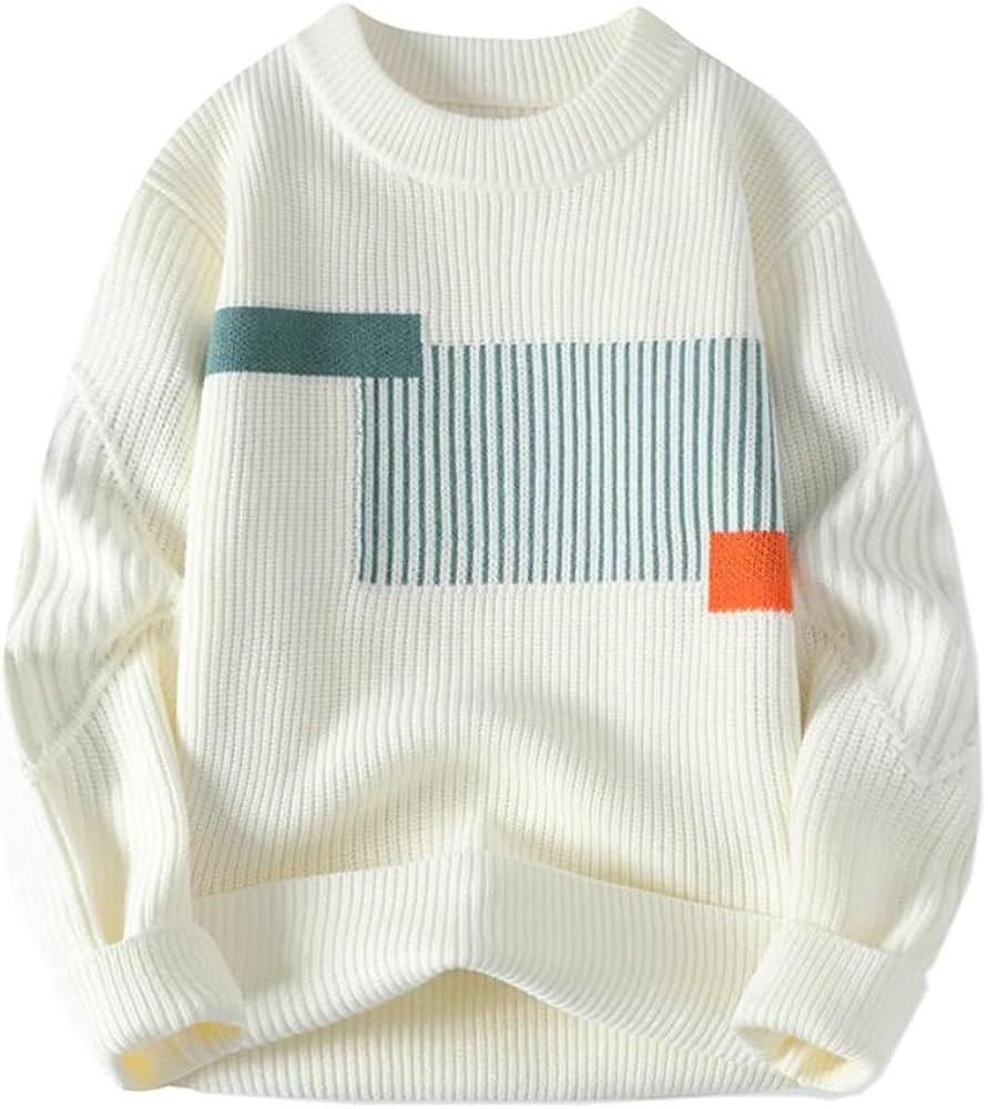 CrownPrints Modern Block Knit Sweater – Minimal Cream with Artistic Accents