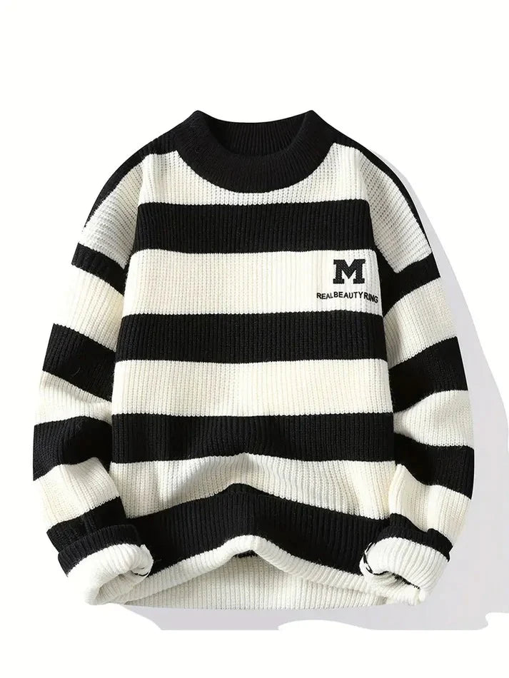 CrownPrints Striped Knit Sweater – Classic Black & White Comfortwear
